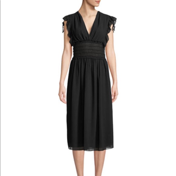 Max Studio Black Sleeveless Ruffle Deep V-Neck Midi Dress size XS - Picture 3 of 12